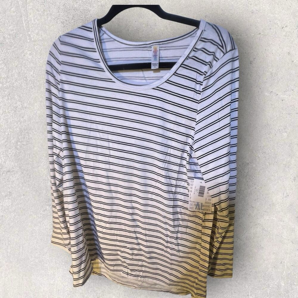 LuLaRoe Lynnae Long Sleeve Shirt-Size XL- Black And White Stripe Print-NWT